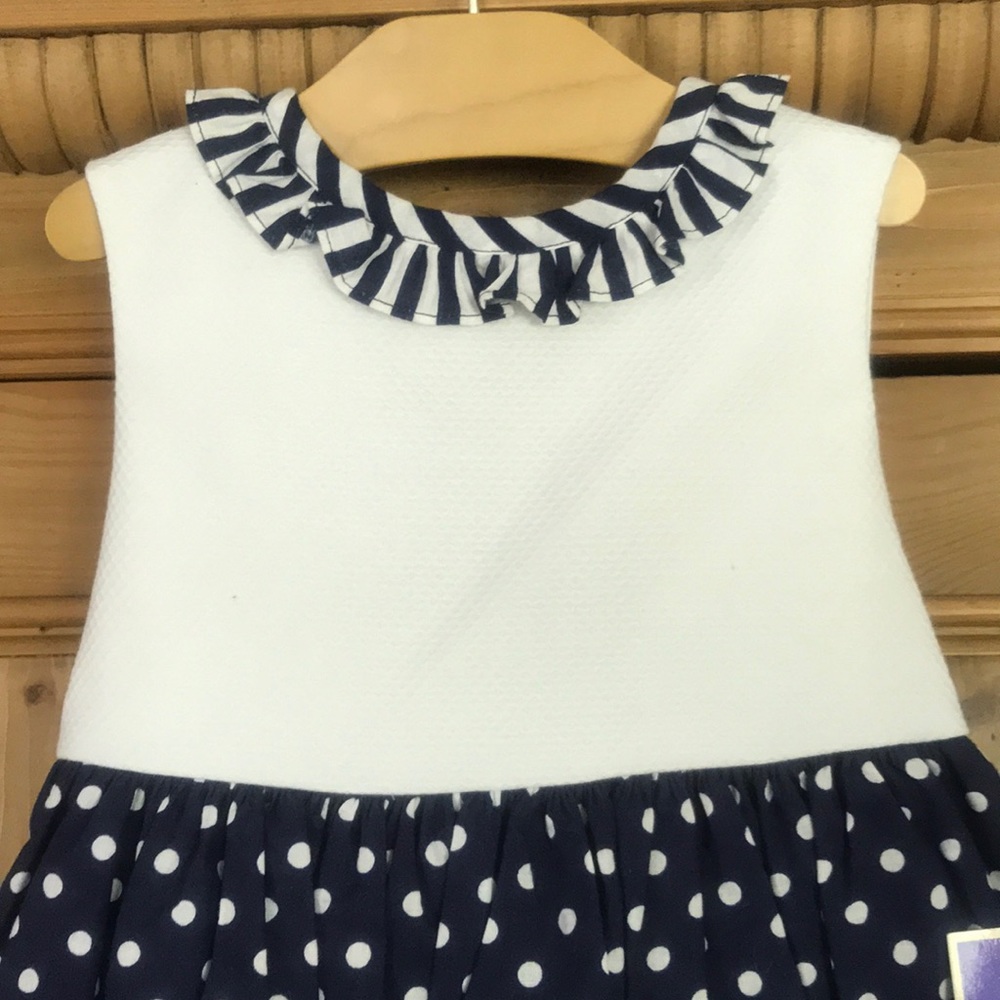 CARY navy dot girls button back dress-NWT-5-USA - Picture 2 of 5